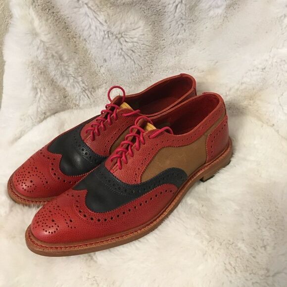 Allen Edmonds Men’s Red Leather Jingle Bell Moc Wingtip Oxfords Dress Shoes 9.5 - Picture 4 of 13